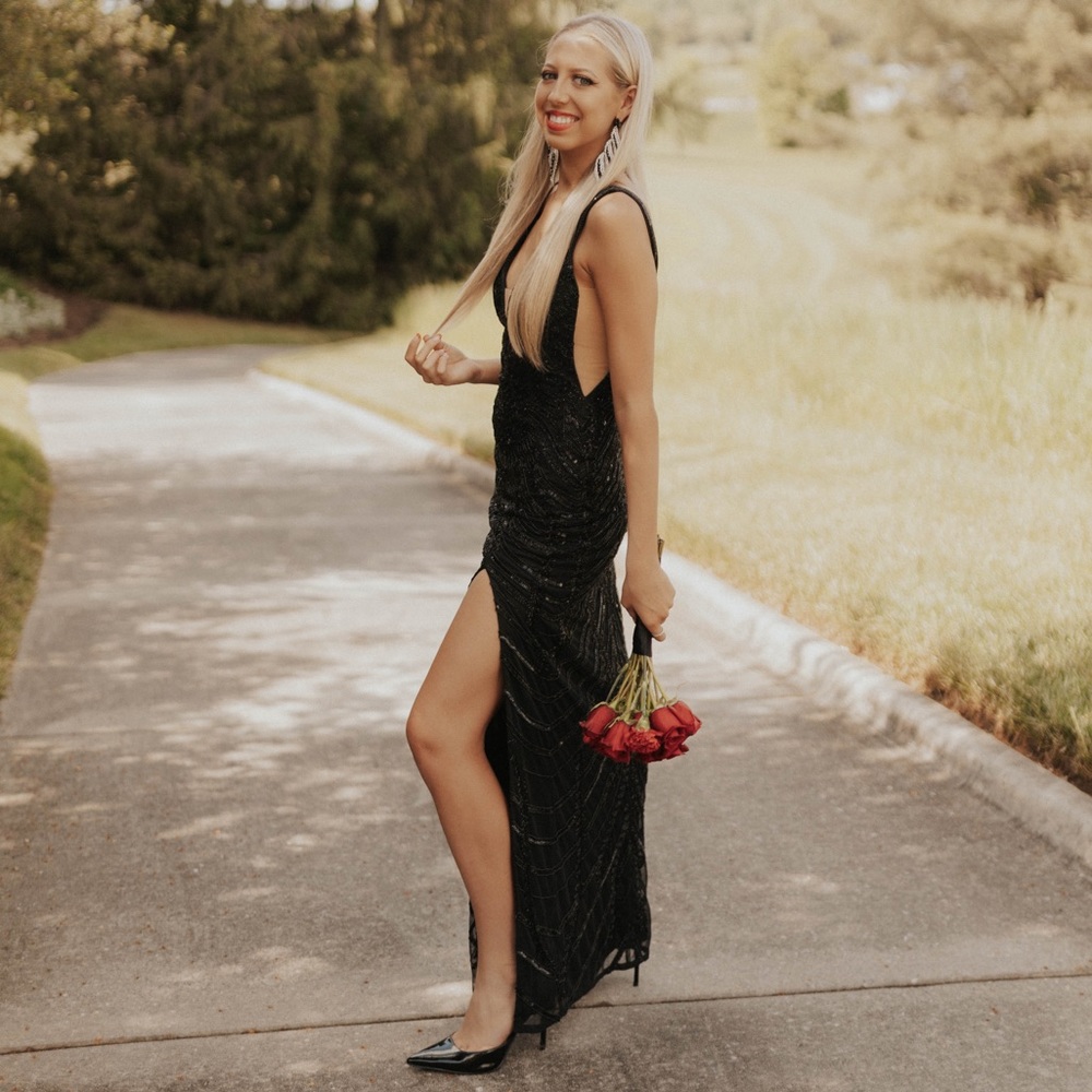 Black Couture Beaded Gown- Size 2